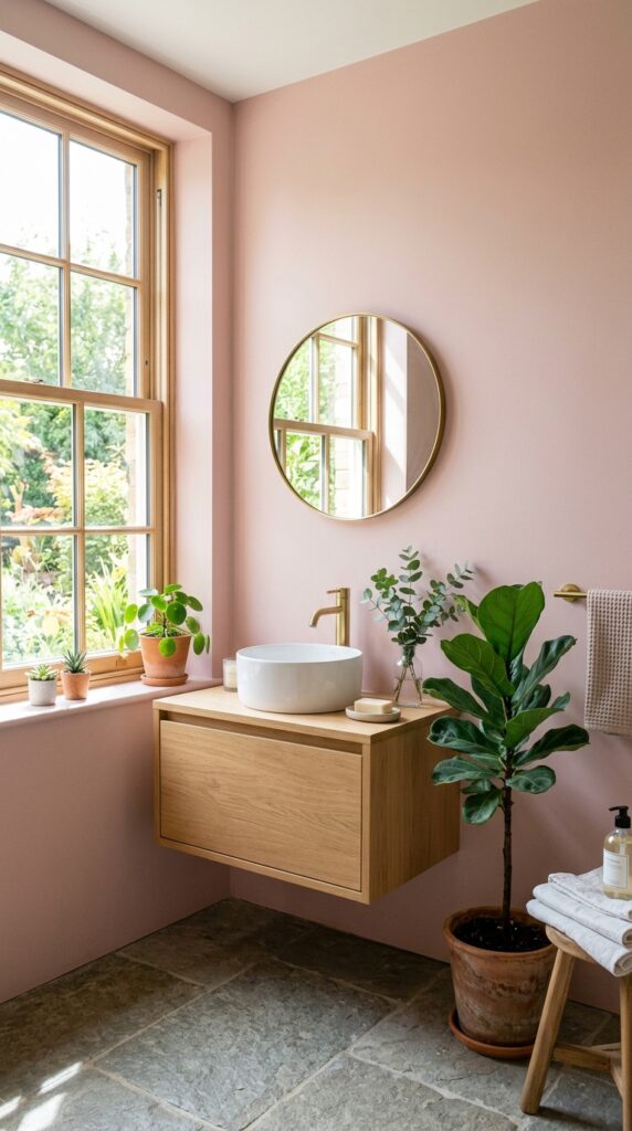 30 Pink Bathroom Ideas for a Soft, Spa-Like and Modern Aesthetic Home 29 Bathroom filled with natural light 29