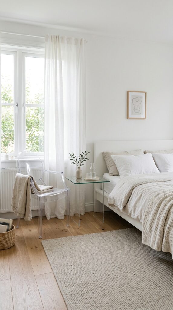 Bedroom with transparent chair 8