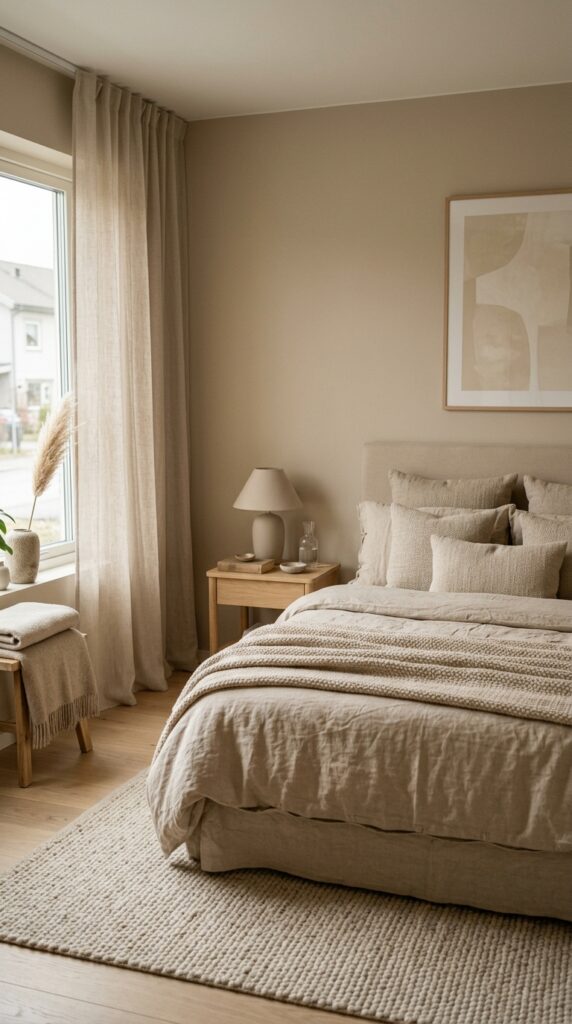Monochrome beige bedroom interior 7