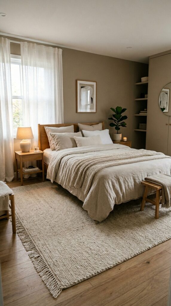 Rug placement defines bedroom space 15
