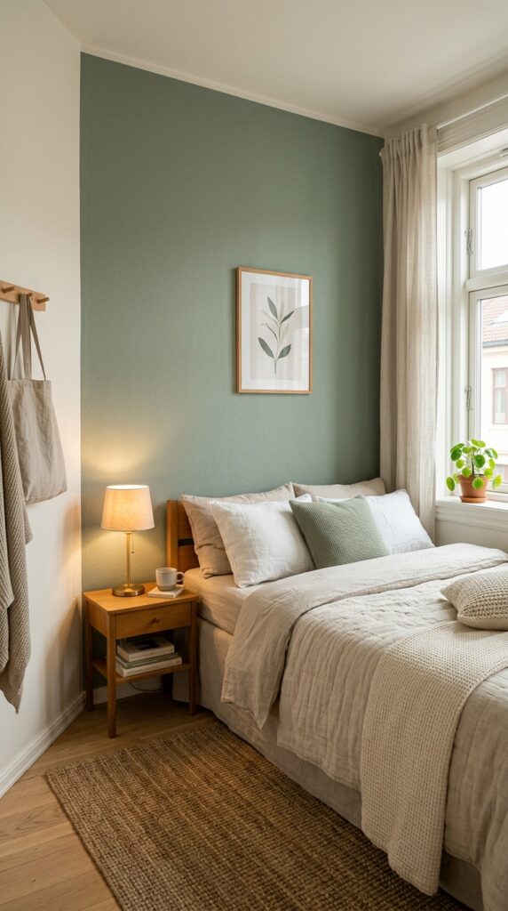 Sage green accent wall bedroom 16