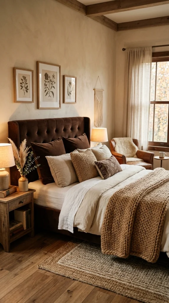 18 Earthy Bedroom Ideas That Instantly Ground Your Space 5 cozy brown and beige la 005