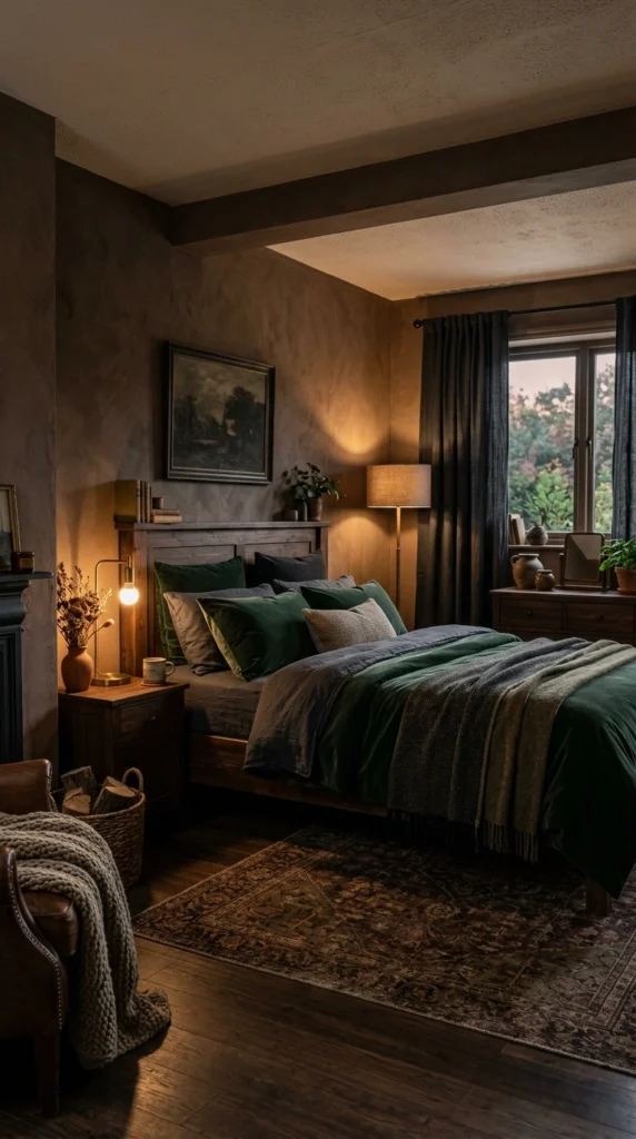 18 Earthy Bedroom Ideas That Instantly Ground Your Space 10 dark earthy bedroom wi 010