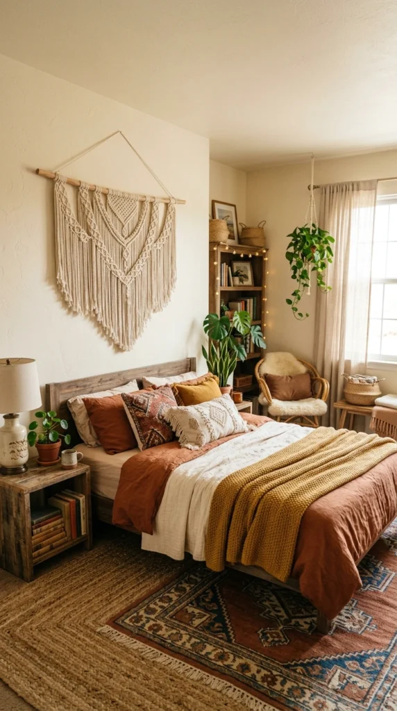 18 Earthy Bedroom Ideas That Instantly Ground Your Space 9 earthy boho bedroom wit 009