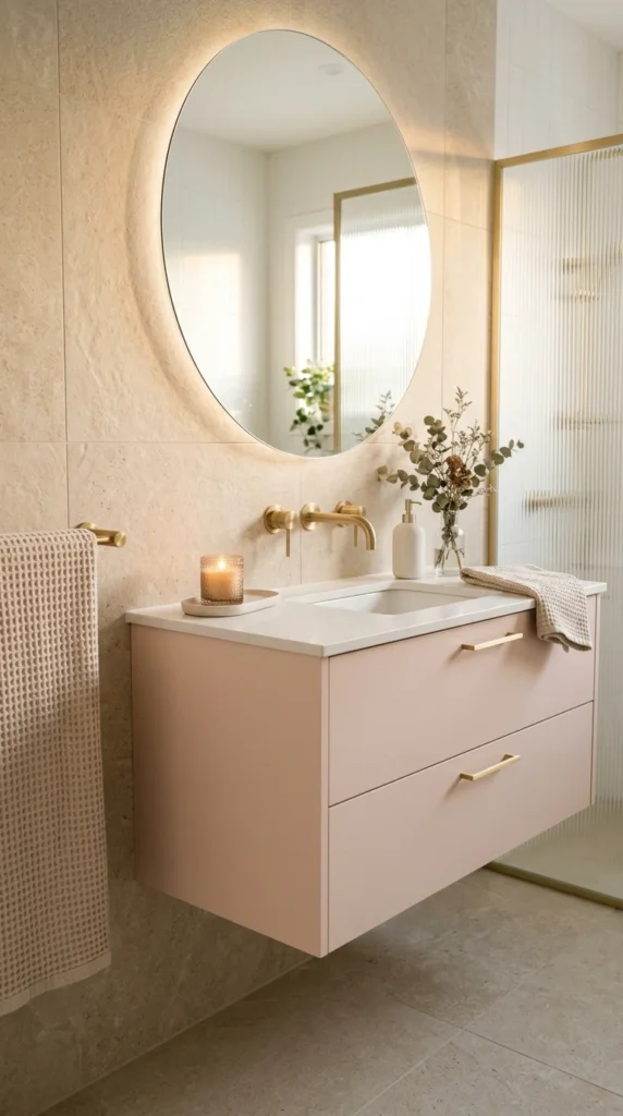 30 Pink Bathroom Ideas for a Soft, Spa-Like and Modern Aesthetic Home 1 idea 1 soft blush floating van 001b