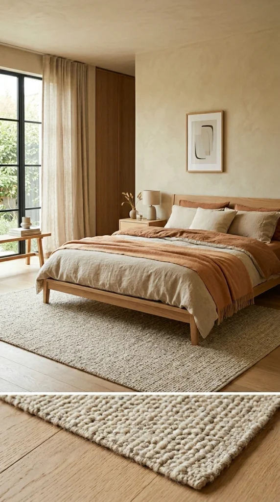 30 Japandi Bedroom Ideas That Feel Calm, Warm & Minimal (2026 Guide) 11 idea 11 neutral rug with subtl 011b