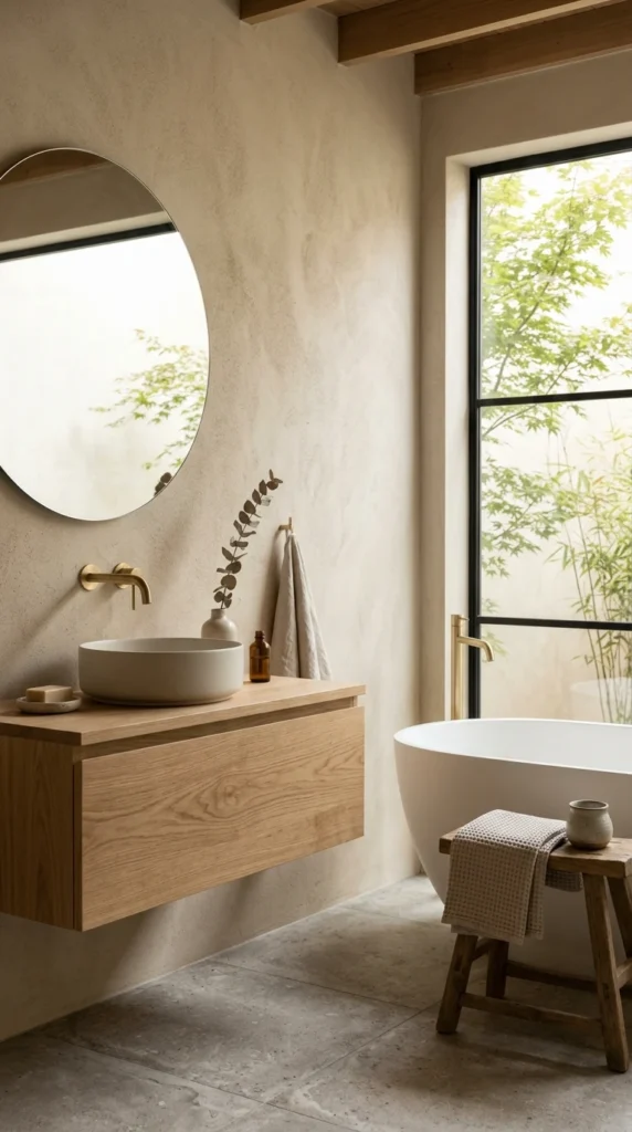 30 Japandi Bathroom Ideas That Feel Like a Luxury Spa at Home 14 idea 14 textured wall japandi 014b
