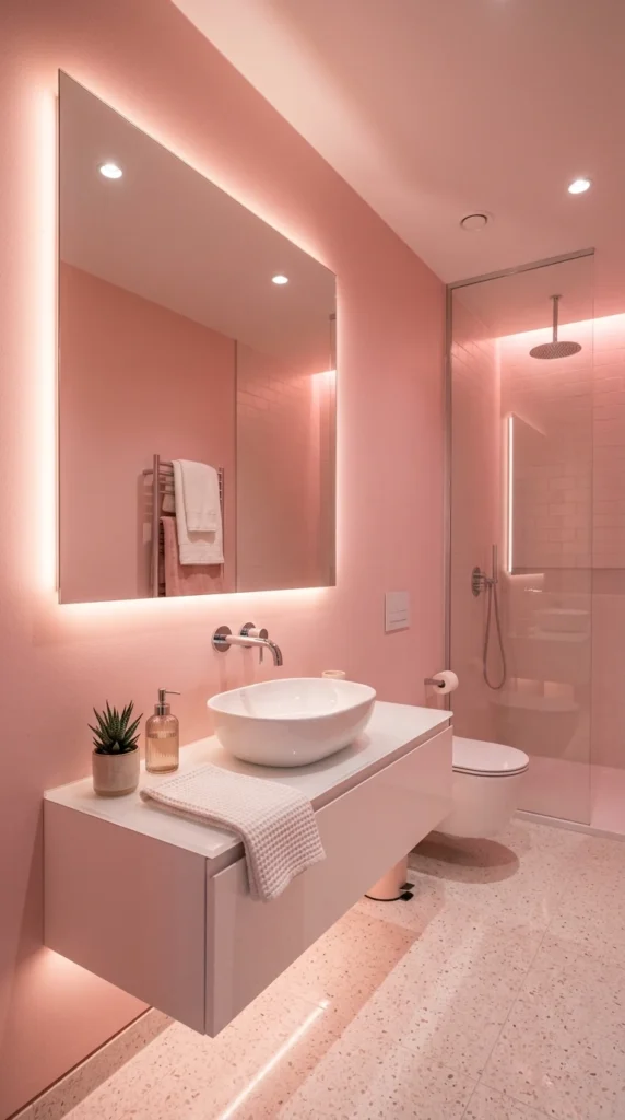 30 Pink Bathroom Ideas for a Soft, Spa-Like and Modern Aesthetic Home 15 idea 15 led mood lighting pink 015