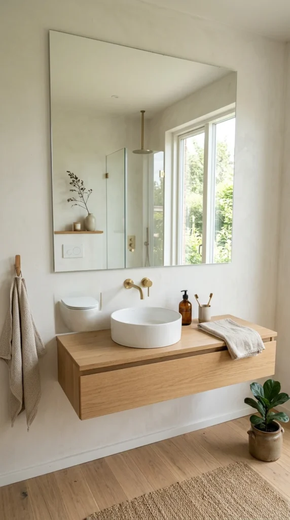 30 Japandi Bathroom Ideas That Feel Like a Luxury Spa at Home 15 idea 15 mirror focused minimal 015b