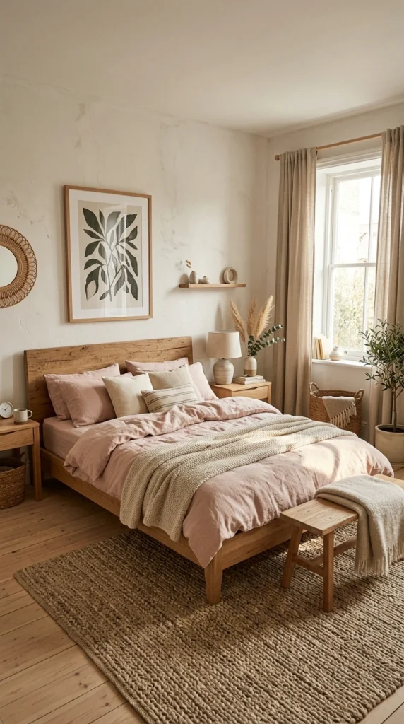 15 Pink Bedroom Ideas That Feel Chic, Not Childish (Elegant & Cozy) 16 idea 15 pink and wood organic 015b