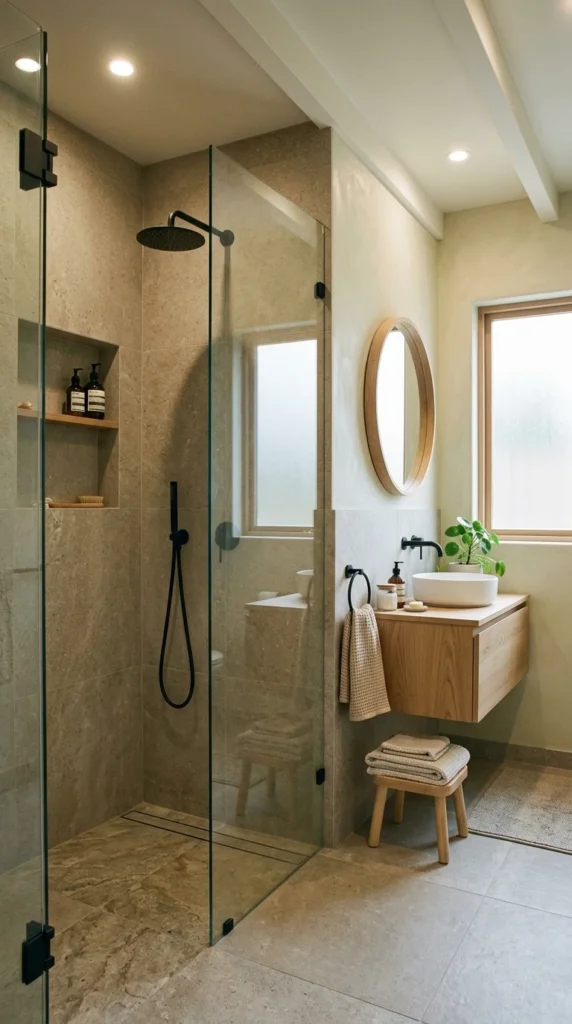 30 Japandi Bathroom Ideas That Feel Like a Luxury Spa at Home 16 idea 16 walk in shower japandi 016
