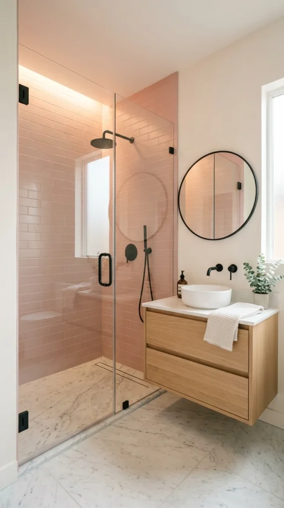 30 Pink Bathroom Ideas for a Soft, Spa-Like and Modern Aesthetic Home 17 idea 17 soft pink walk in show 017b