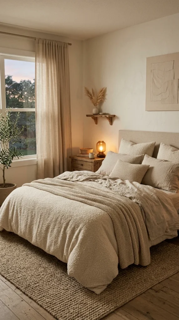30 Cozy Bedroom Ideas That Feel Warm, Calm & Ultra-Comfortable 19 idea 19 textured monochrome co 019b