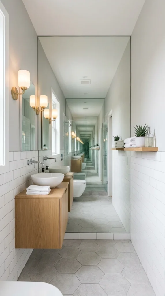 20 Small Full Bathroom Ideas That Make Your Space Look Bigger Instantly 2 idea 2 oversized mirror wall i 002b