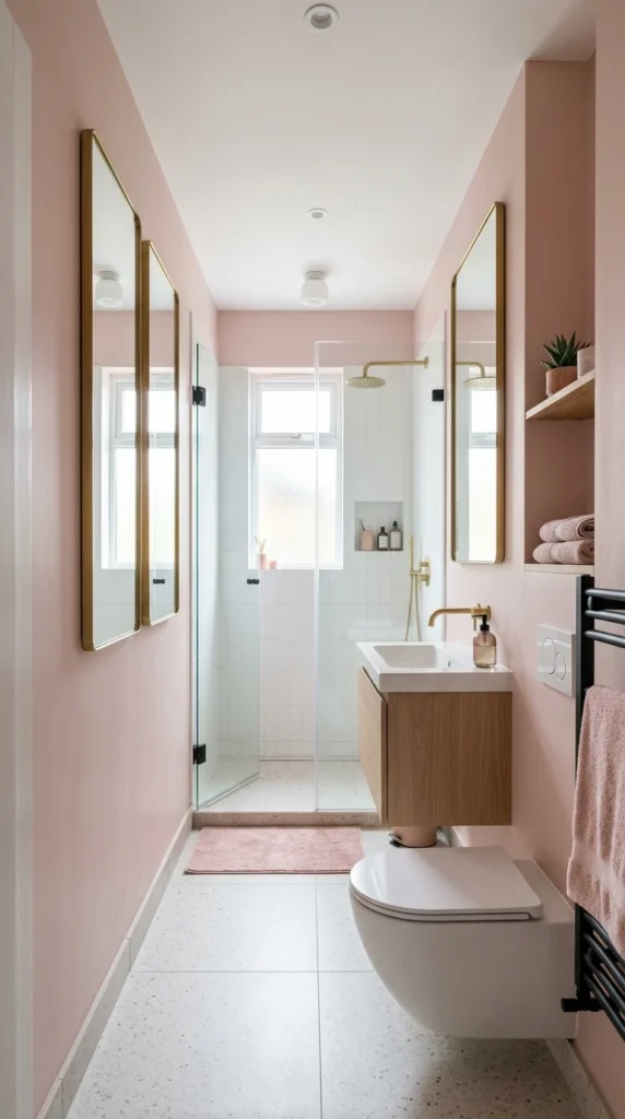 30 Pink Bathroom Ideas for a Soft, Spa-Like and Modern Aesthetic Home 20 idea 20 small narrow pink bath 020