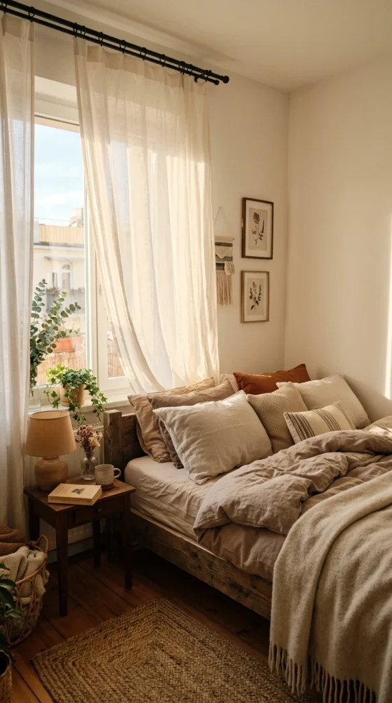 30 Cozy Bedroom Ideas That Feel Warm, Calm & Ultra-Comfortable 20 idea 20 warm curtain soft ligh 020b