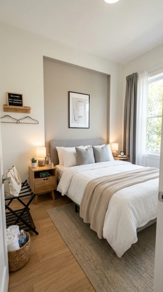 30 Guest Bedroom Ideas That Feel Cozy, Modern & Welcoming (2026 Guide) 24 idea 23 airbnb style guest bed 023b