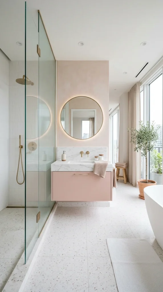 30 Pink Bathroom Ideas for a Soft, Spa-Like and Modern Aesthetic Home 23 idea 23 modern glass and pink 023b