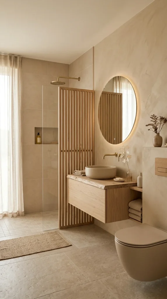 30 Japandi Bathroom Ideas That Feel Like a Luxury Spa at Home 23 idea 23 soft beige monochrome 023