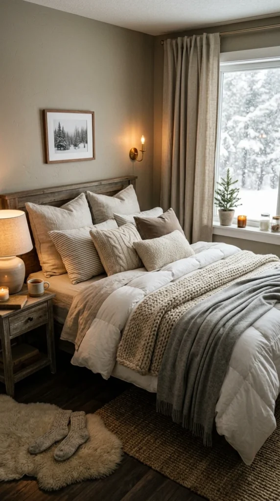 30 Cozy Bedroom Ideas That Feel Warm, Calm & Ultra-Comfortable 24 idea 24 cozy winter layered be 024b