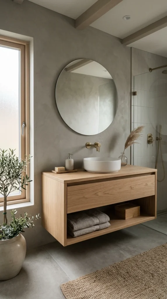 30 Japandi Bathroom Ideas That Feel Like a Luxury Spa at Home 26 idea 26 warm gray calm bathroo 026b