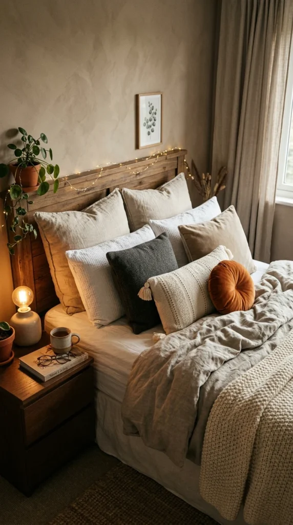 30 Cozy Bedroom Ideas That Feel Warm, Calm & Ultra-Comfortable 29 idea 29 layered pillow cozy be 029b