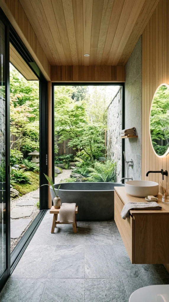 30 Japandi Bathroom Ideas That Feel Like a Luxury Spa at Home 30 idea 30 indoor outdoor connect 030b