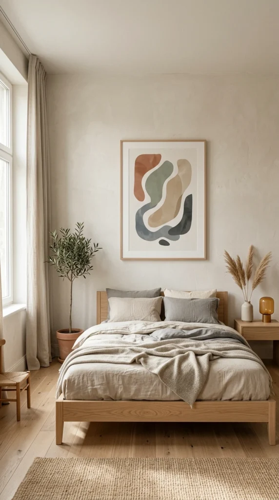 30 Japandi Bedroom Ideas That Feel Calm, Warm & Minimal (2026 Guide) 4 idea 4 minimal wall art with o 004