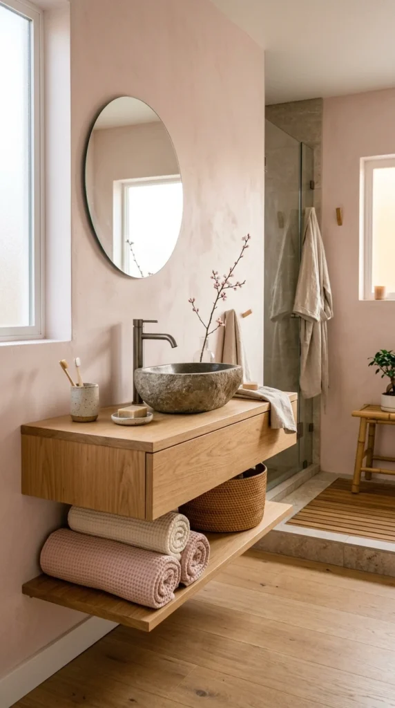 30 Pink Bathroom Ideas for a Soft, Spa-Like and Modern Aesthetic Home 5 idea 5 japandi soft pink zen b 005b