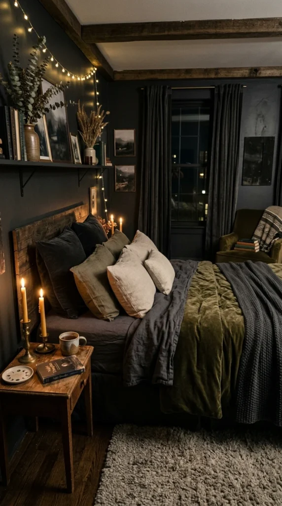 30 Cozy Bedroom Ideas That Feel Warm, Calm & Ultra-Comfortable 7 idea 7 dark moody cozy bedroom 007