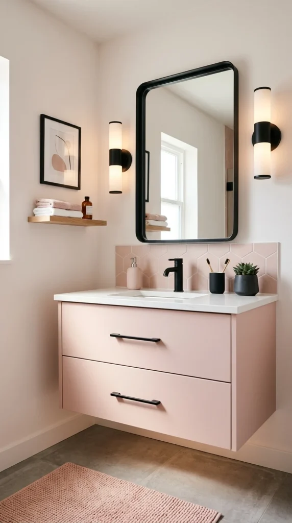 30 Pink Bathroom Ideas for a Soft, Spa-Like and Modern Aesthetic Home 7 idea 7 matte black and pink mo 007