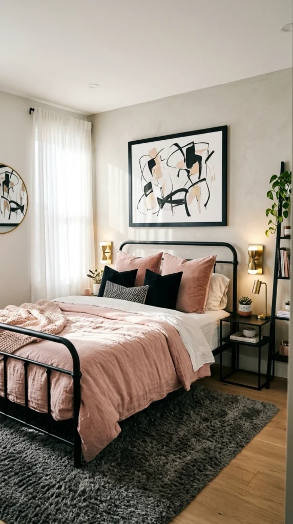 15 Pink Bedroom Ideas That Feel Chic, Not Childish (Elegant & Cozy) 7 idea 7 pink and black contrast 007b