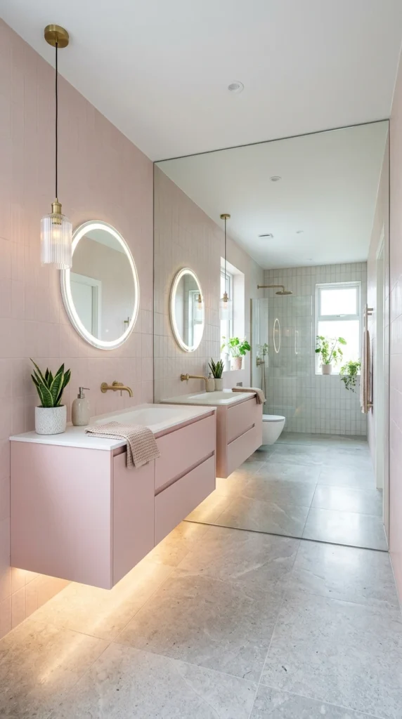 30 Pink Bathroom Ideas for a Soft, Spa-Like and Modern Aesthetic Home 8 idea 8 floating mirror wall pi 008b