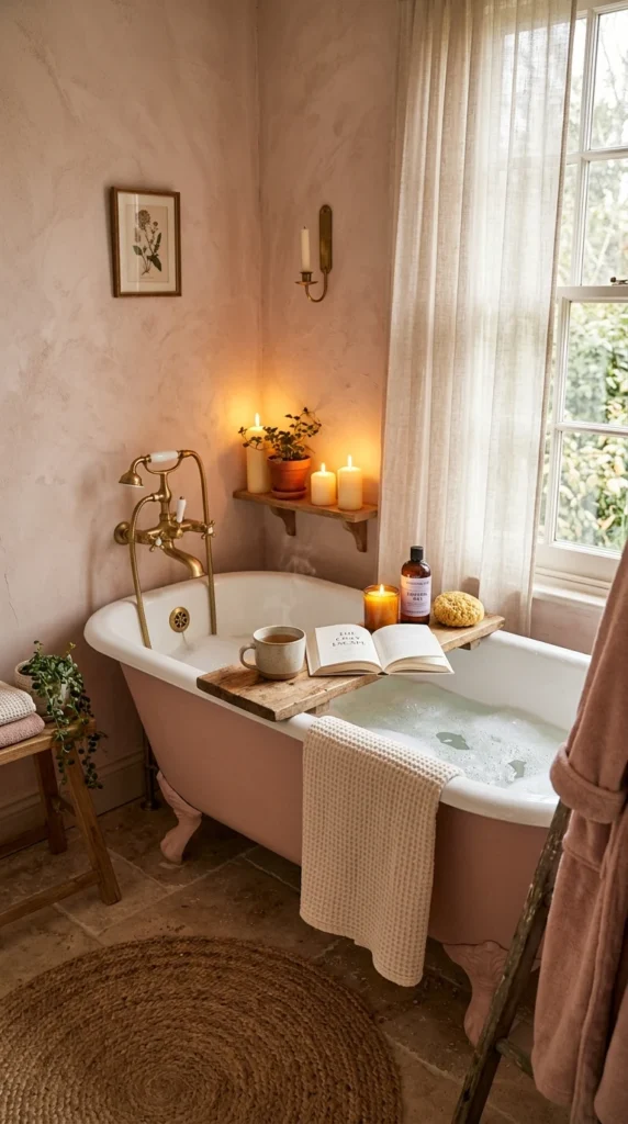 30 Pink Bathroom Ideas for a Soft, Spa-Like and Modern Aesthetic Home 9 idea 9 cozy pink bathtub corne 009