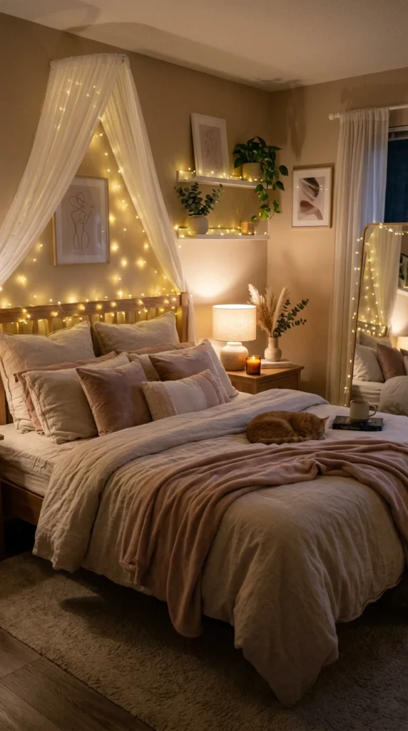 30 Cozy Bedroom Ideas That Feel Warm, Calm & Ultra-Comfortable 9 idea 9 romantic soft glow bedr 009b