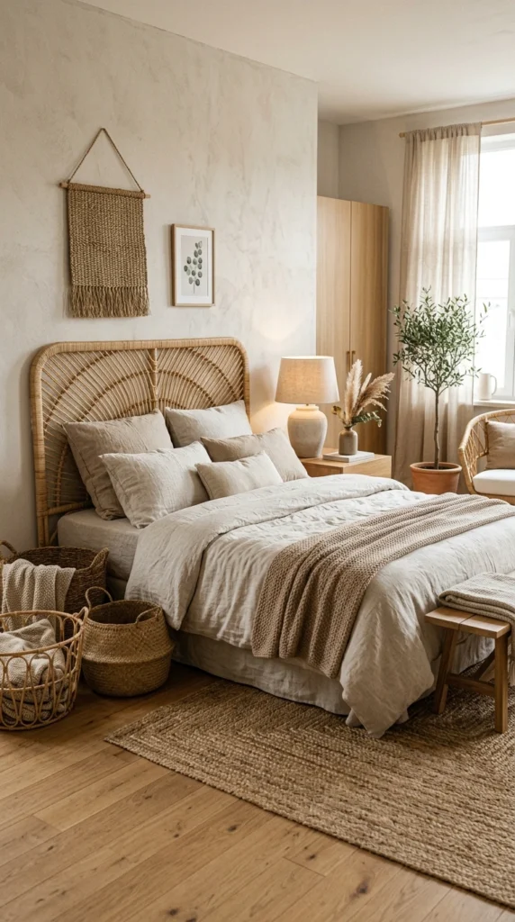 18 Earthy Bedroom Ideas That Instantly Ground Your Space 13 natural fiber bedroom 013