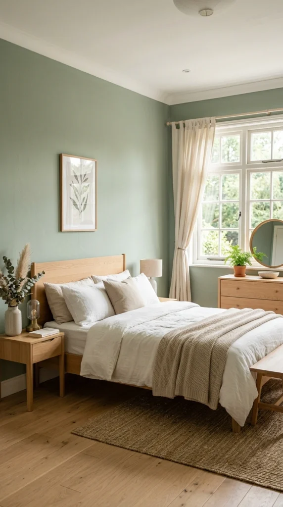18 Earthy Bedroom Ideas That Instantly Ground Your Space 8 soft sage green and neu 008