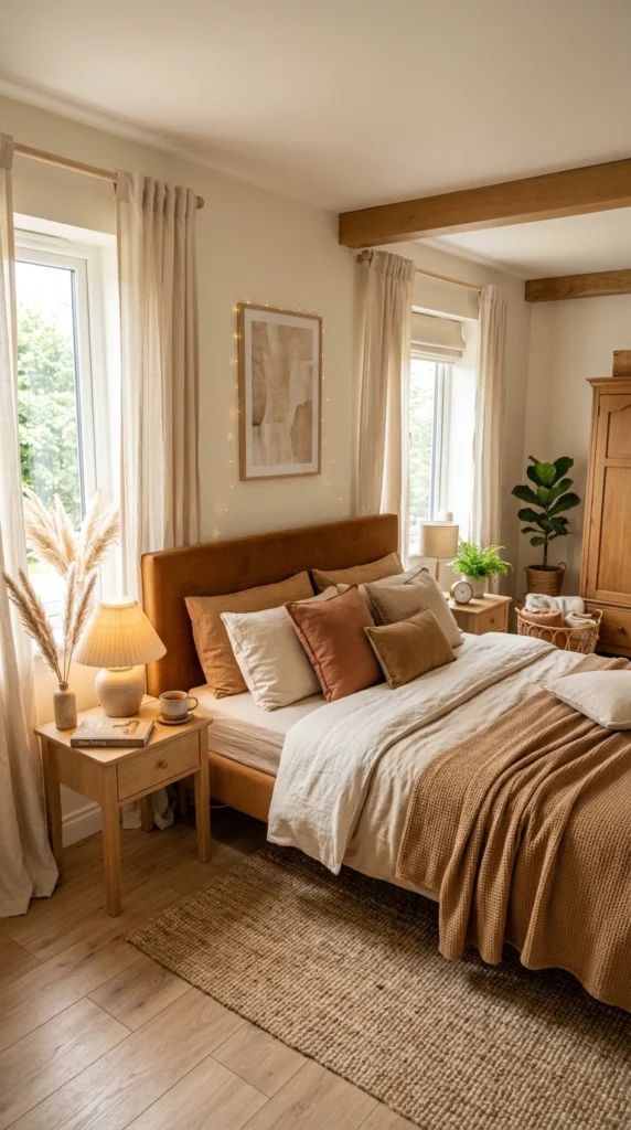 18 Earthy Bedroom Ideas That Instantly Ground Your Space 15 warm caramel and cream 015b