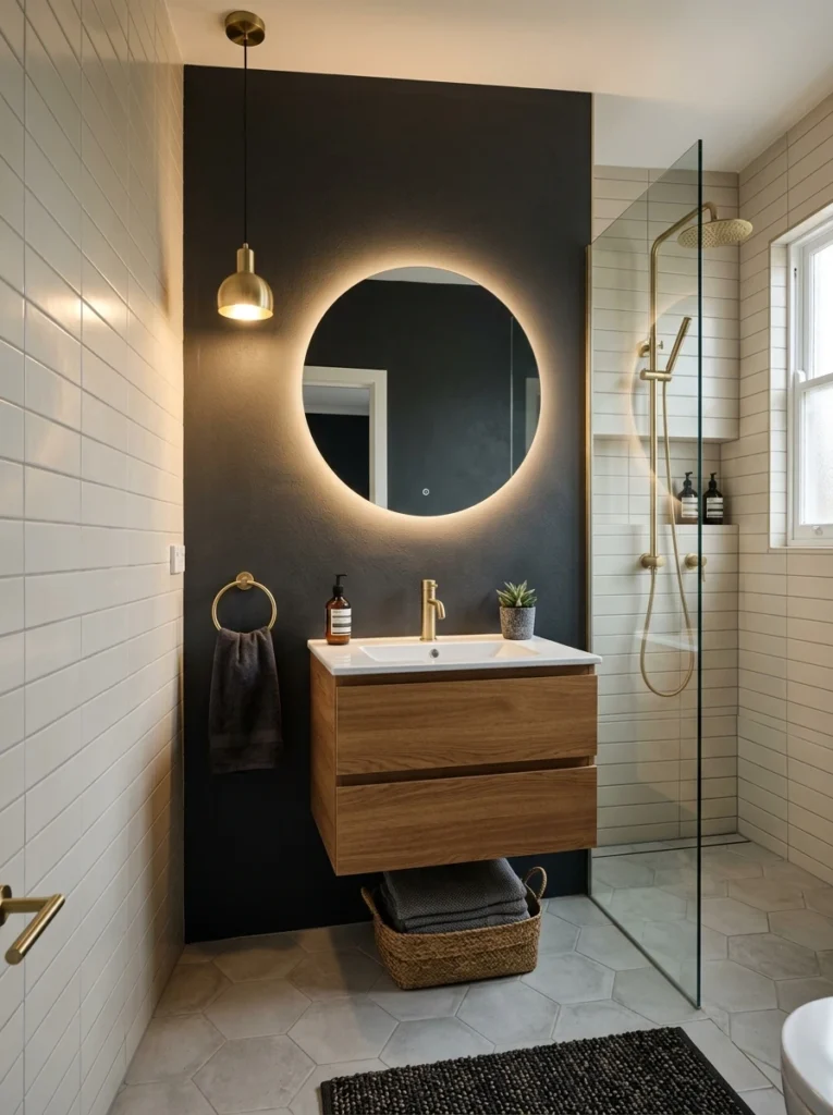 30 Very Small Bathroom Ideas That Make Your Space Feel Bigger 10 10 Dark bathroom with charcoal wall