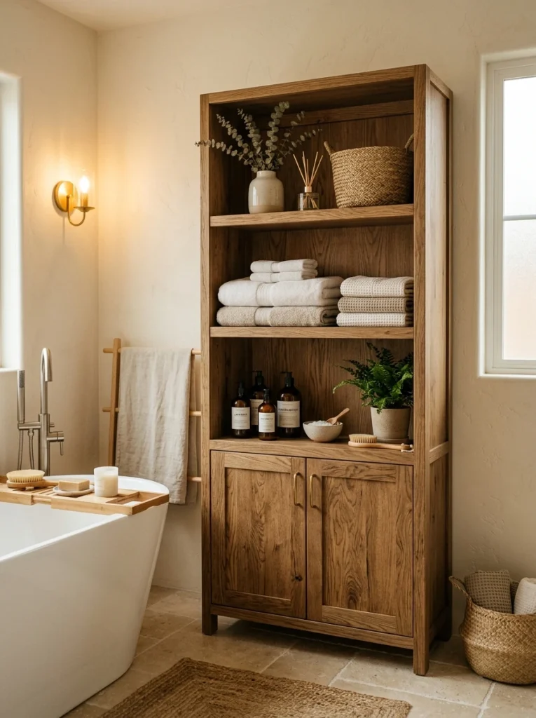 13 Natural wood storage cabinet styled