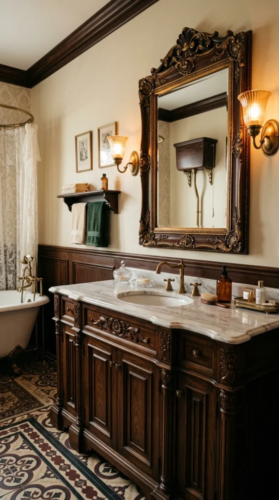 30 Victorian Bathroom Ideas That Make Any Space Look Expensive 13 13 dark wood victorian bathroo 013b