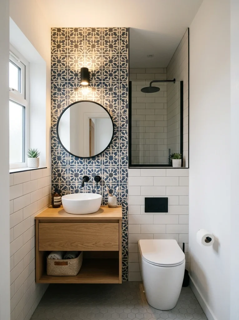 30 Very Small Bathroom Ideas That Make Your Space Feel Bigger 19 19 Bathroom with bold tile wall