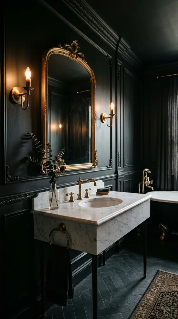 30 Victorian Bathroom Ideas That Make Any Space Look Expensive 19 19 moody black victorian bathr 019