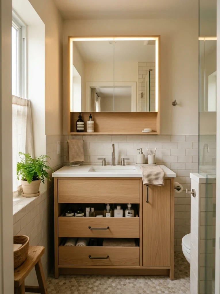 30 Very Small Bathroom Ideas That Make Your Space Feel Bigger 25 25 Multi functional vanity tiny bathroom