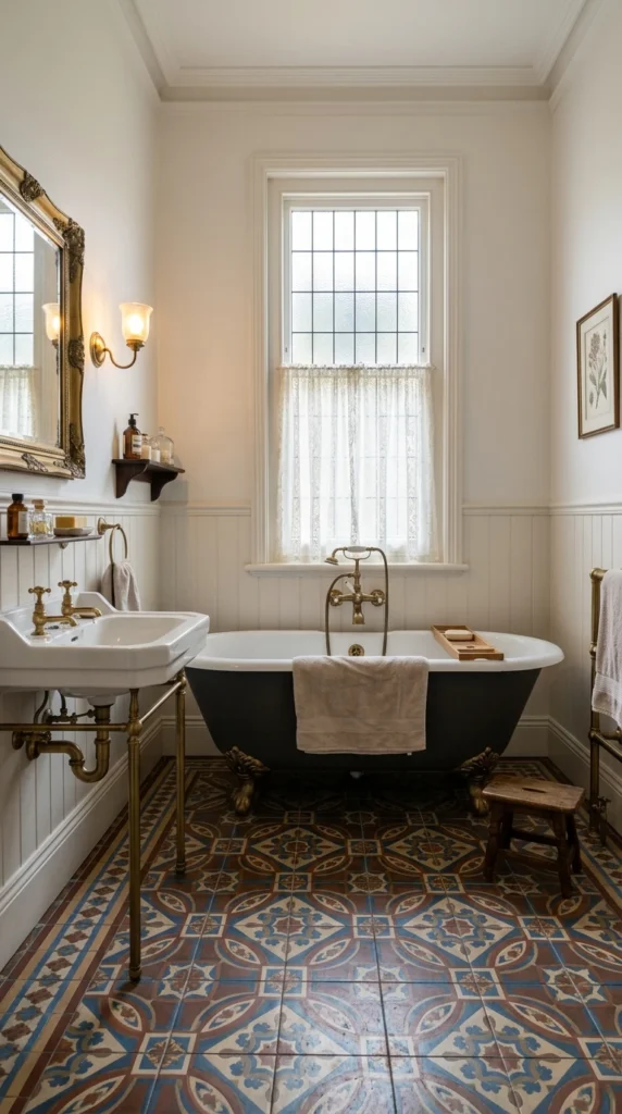 30 Victorian Bathroom Ideas That Make Any Space Look Expensive 26 26 Victorian bathroom patterned