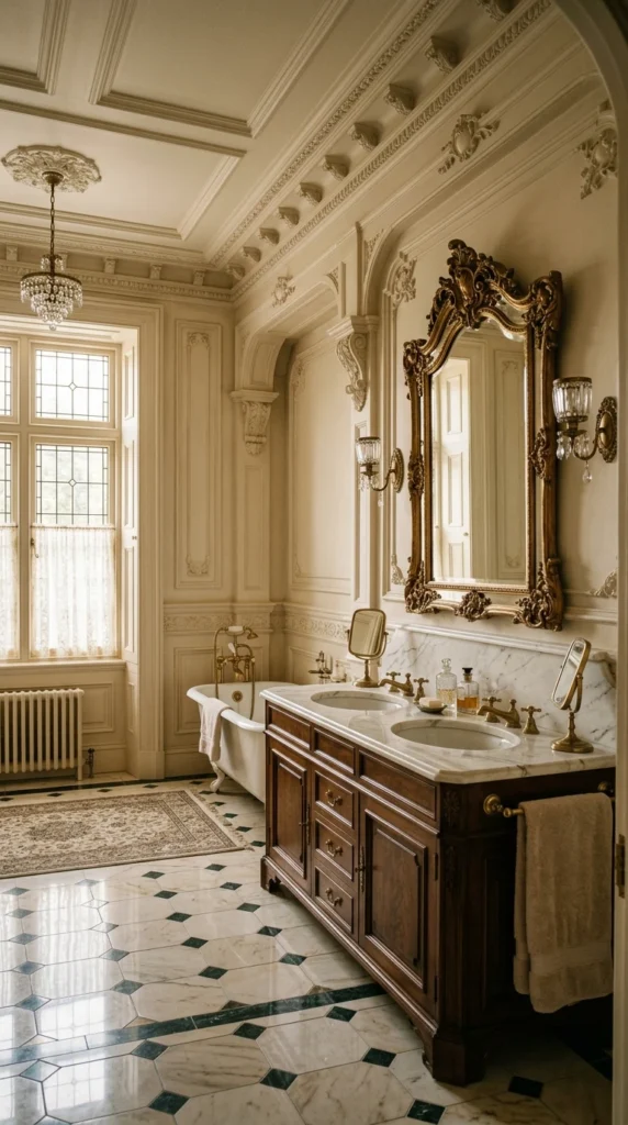 30 Victorian Bathroom Ideas That Make Any Space Look Expensive 27 27 ornate molding victorian ba 027