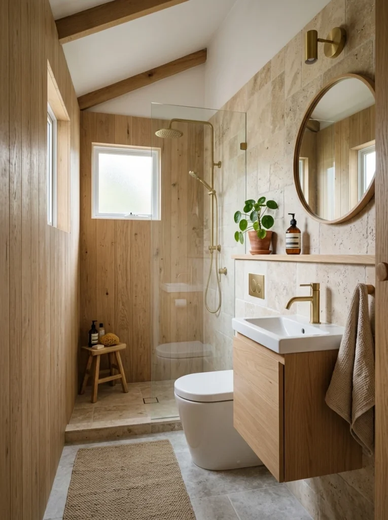 30 Very Small Bathroom Ideas That Make Your Space Feel Bigger 29 29 Tiny bathroom light wood stone