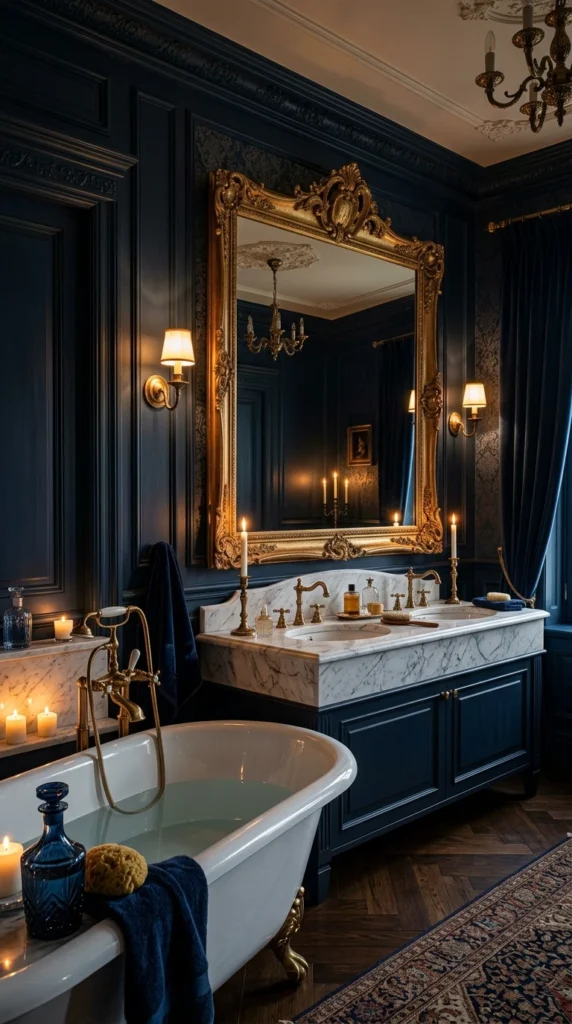 30 Victorian Bathroom Ideas That Make Any Space Look Expensive 3 3 navy blue victorian elegance 003b
