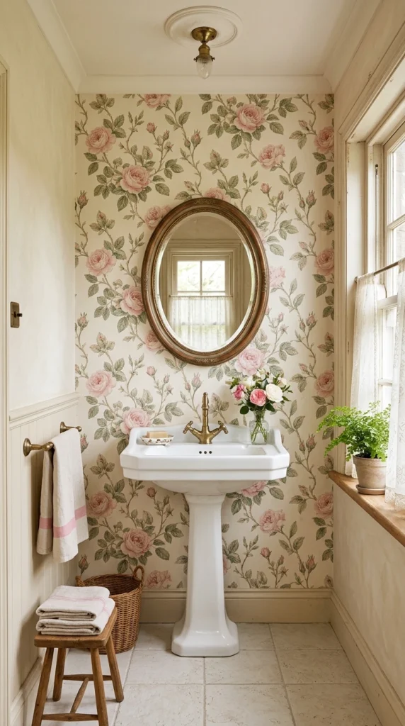 30 Victorian Bathroom Ideas That Make Any Space Look Expensive 5 5 floral wallpaper feature wal 005