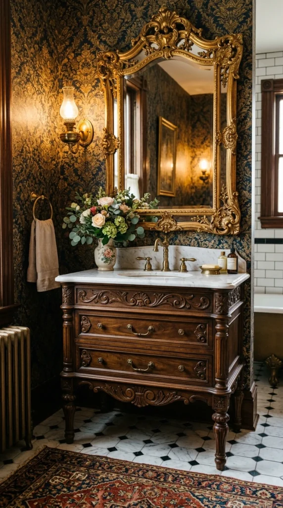 30 Victorian Bathroom Ideas That Make Any Space Look Expensive 9 9 freestanding antique vanity 009b